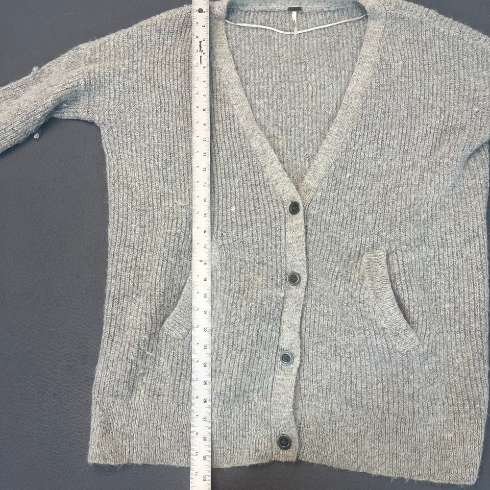 Free‎ People Womens Med Wool Blend Cardigan Sweater Button Front Boho Y2K Grey - Picture 10 of 14